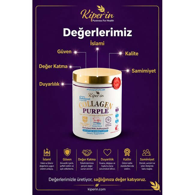 Kiperin Purple Collagen Peptides 576 g – Collagène Types 1, 2, 3, 5 & 10, Peptides de Collagène Doublement Hydrolysés, 18 Acides Aminés, Technologie Liposomale & Anthocyanes