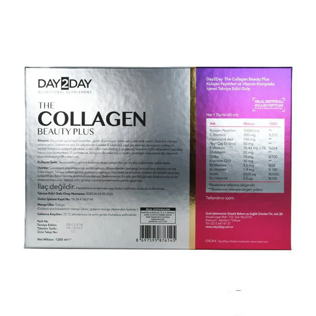 Day2Day  The Collagen Beauty Liquid Plus 10.000 mg – Type 1 Collageen met Hyaluronzuur, Biotine, Vitamine C & CoQ10 – Mango – 30 x 40 ml