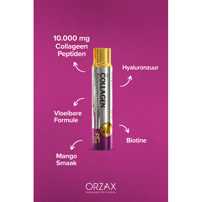 Day2Day  The Collagen Beauty Liquid Plus 10.000 mg – Type 1 Collageen met Hyaluronzuur, Biotine, Vitamine C & CoQ10 – Mango – 30 x 40 ml