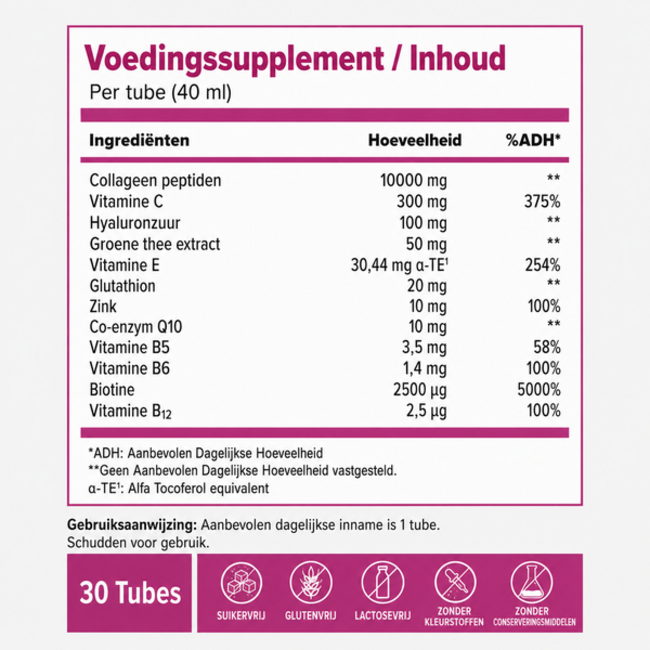 Day2Day  The Collagen Beauty Liquid Plus 10.000 mg – Type 1 Collageen met Hyaluronzuur, Biotine, Vitamine C & CoQ10 – Mango – 30 x 40 ml