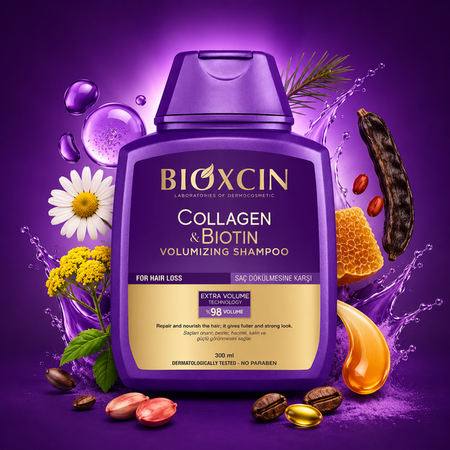 Bioxcin Champú Voluminizador Colágeno & Biotina 300 ml – Ideal para Probar – Anticaída – +98% Volumen – Sin Parabenos – Testado Dermatológicamente
