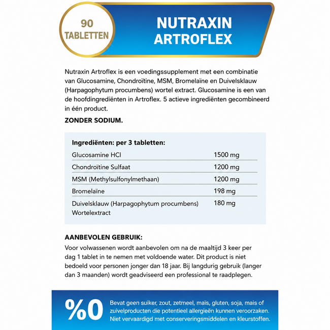 Nutraxin   Artroflex 90 Tabletten – Glucosamin, Chondroitin, MSM, Bromelain & Teufelskrallenwurzelextrakt