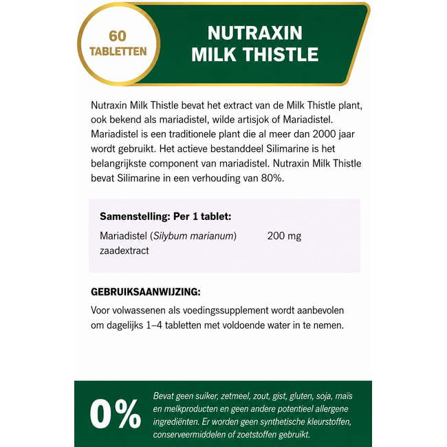 Nutraxin   Milk Thistle Mariendistel-Extrakt 200 mg – 80 % Silymarin – 60 Tabletten