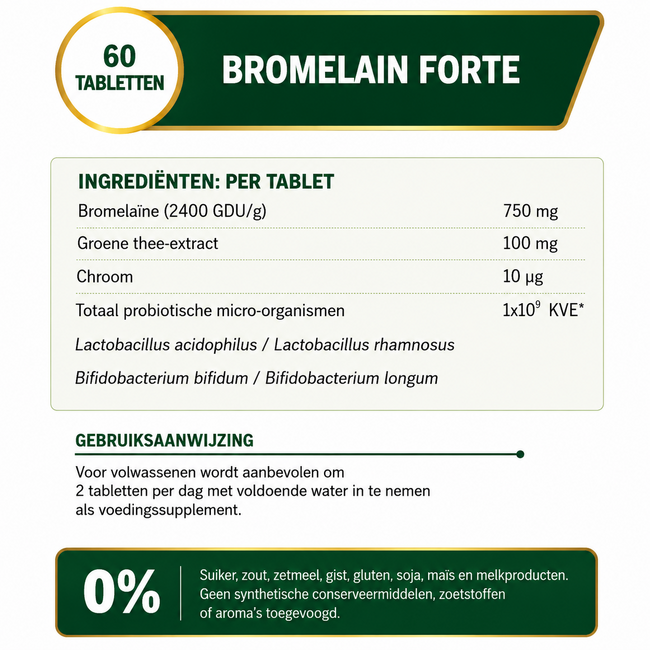 Nutraxin   Bromelain Forte 750 mg – 60 Tabletten mit Grüntee-Extrakt, Chrom & Bakterienkulturen