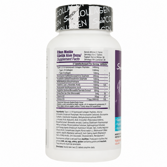 Suda   Collagen FX ONE 60 Tabletten | 1.400 mg Collageen Type I-II-III per Dagportie met FORTIGEL®, TENDOFORTE®, MSM, Glucosamine, Chondroïtine, Hyaluronzuur, Vitamine C, D3, K2 & Zink