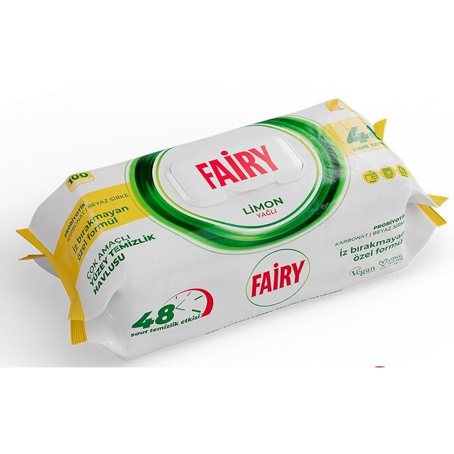 Fairy Fairy Power Reinigungstücher Weiße Seife & Fairy Zitronenöl – Weißer Essig und Natron – 2 x 100 Stück