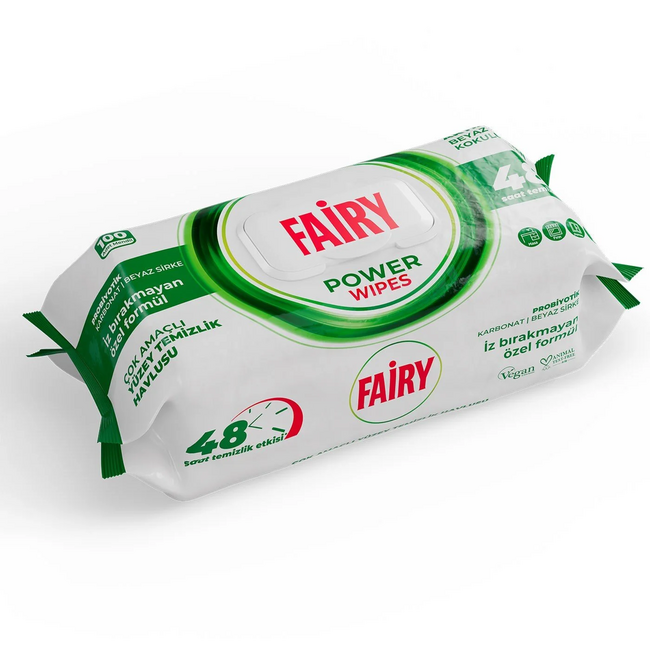 Fairy Fairy Power Reinigungstücher Weiße Seife & Fairy Zitronenöl – Weißer Essig und Natron – 2 x 100 Stück