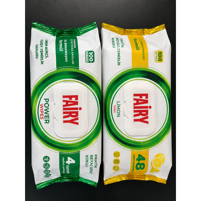 Fairy Fairy Power Wipes Witte Zeep & Fairy Citroenolie Oppervlaktereinigingsdoekjes – Witte Azijn en Zuiveringszout – 2 x 100 Stuks