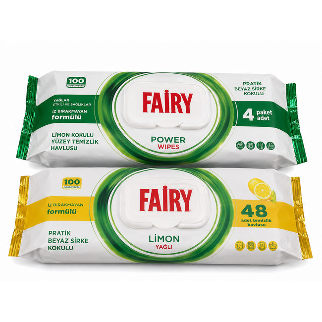 Fairy Fairy Power Reinigungstücher Weiße Seife & Fairy Zitronenöl – Weißer Essig und Natron – 2 x 100 Stück