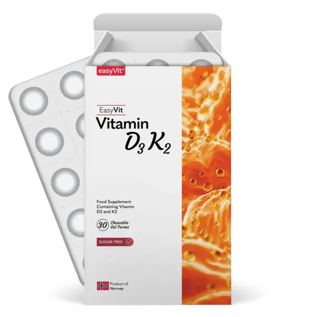 EasyVit-EasyFishOil Vitamine D3 + K2 voor Volwassenen – 30 Kauwbare easyChews | Voedingssupplement met Vitamine D3 en K2