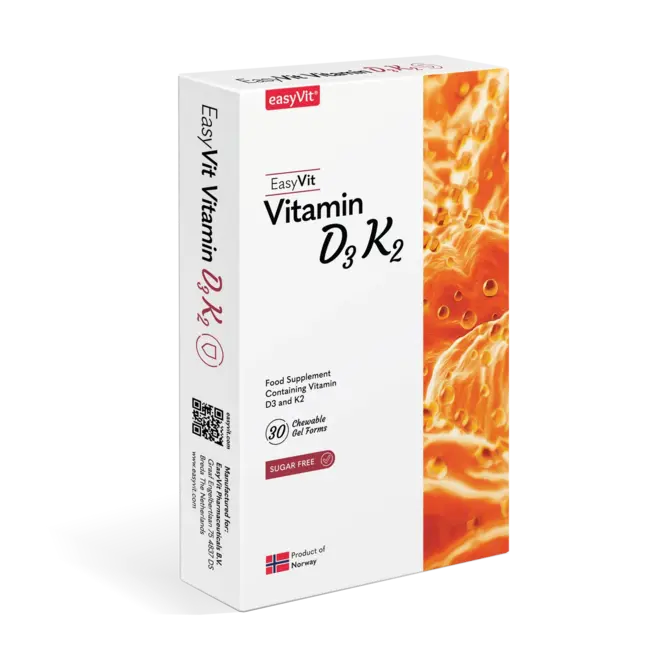 EasyVit-EasyFishOil Vitamine D3 + K2 voor Volwassenen – 30 Kauwbare easyChews | Voedingssupplement met Vitamine D3 en K2
