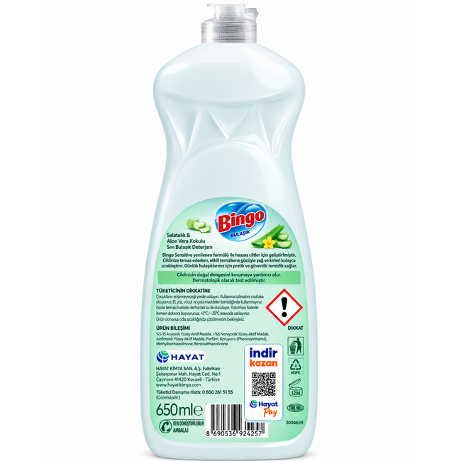 Bingo Bingo Spülmittel Sensitive 650 ml – Flüssiges Handspülmittel zur Kraftvollen Reinigung von Fett und Speiseresten