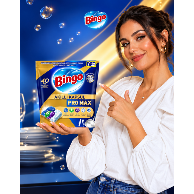 Bingo Smart Pro Max Bulaşık Makinesi Kapsülü 40 Adet – Güçlü Temizlik ve Parlaklık için Hepsi Bir Arada Kapsül
