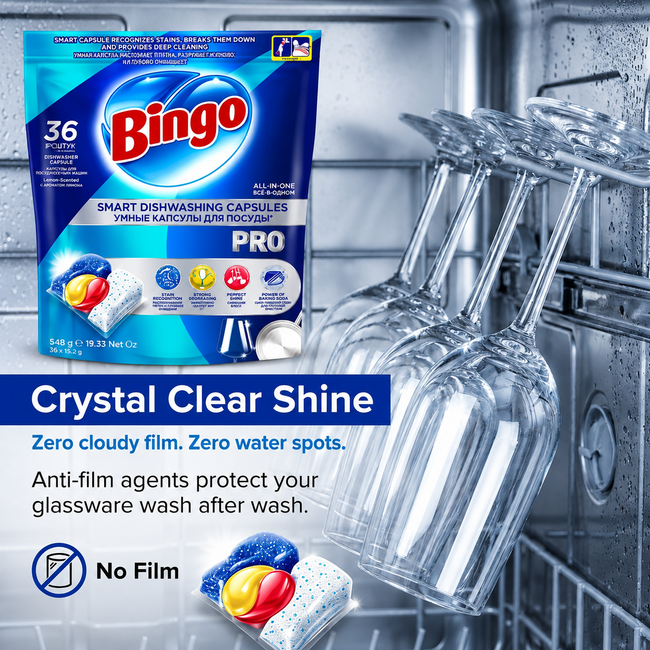 Bingo Smart Pro Dishwasher Capsules 36 Pieces – All-in-One Dishwasher Capsules for Powerful Cleaning & Shine