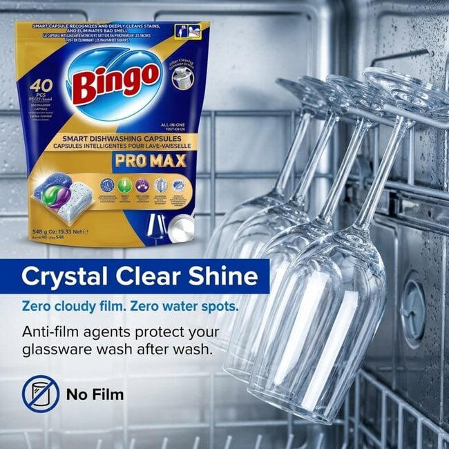 Bingo Smart Pro Max Vaatwascapsules 40 stuks – All-in-One Vaatwascapsules voor Krachtige Reiniging & Glans
