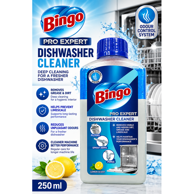 Bingo Pro Expert Bulaşık Makinesi Temizleyici 250 ml – Yağ, Kir ve Kireç Temizliği