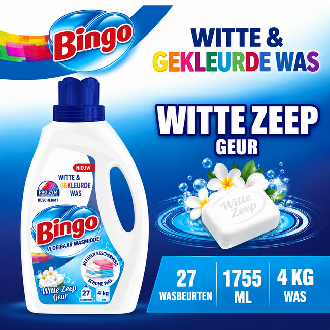 Bingo Liquid Laundry Detergent White Soap 1755 ml – For Colours & Whites