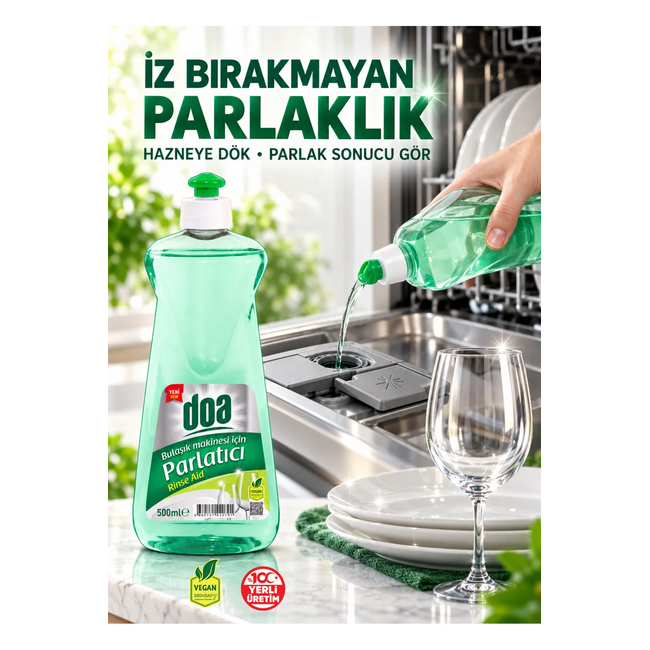 doa Dishwasher Rinse Aid 500 ml – Helps Prevent Water Spots, Shiny Glasses & Improved Drying