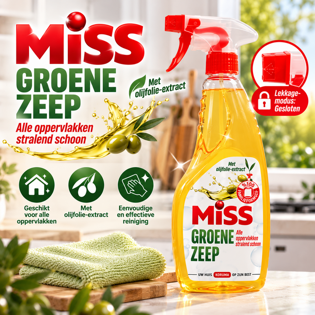 Miss Groene Zeep Reinigingsspray met Olijfolie-Extract 750 ml – Allesreiniger