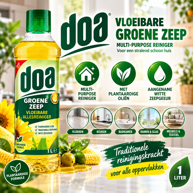 doa Vloeibare Groene Zeep 1000 ml – Allesreiniger voor Vloeren en Afwasbare Oppervlakken