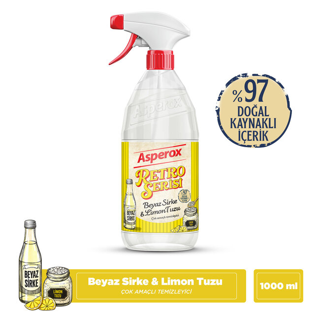 Asperox  Retro Witte Azijn & Citroenzuur Ontkalkende Reinigingsspray 1 L – Bergamotgeur