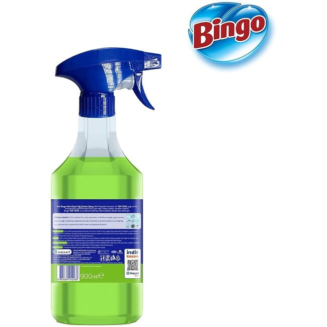 Bingo Ultra Güçlü Yağ Çözücü Sprey 900 ml – Ocak, Fırın, Davlumbaz ve Mutfak Yüzeyleri İçin Yağ Temizleyici