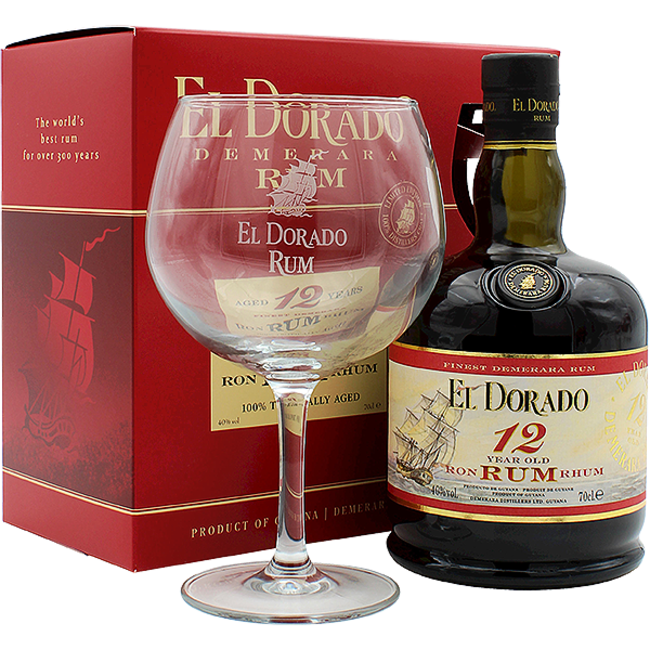 El Dorado Rum 12 Years mit Glas 0.7 l 40% vol