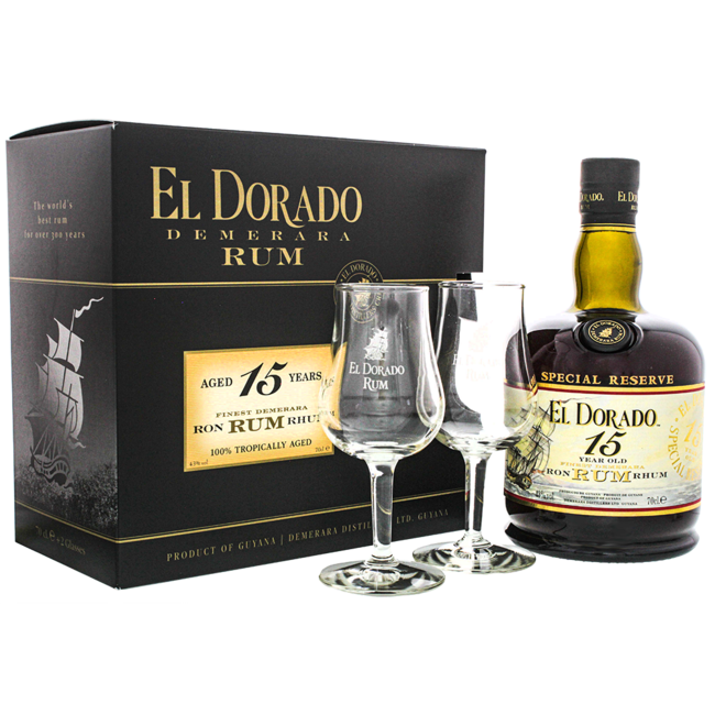 El Dorado Aged 15 Years Rum mit 2 Nosing-Gläser 0.7 l 40% vol