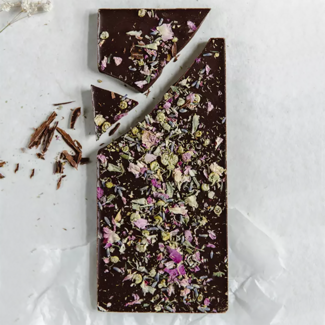 Tavoletta di cioccolato fondente con fiori - Zartbitterschokolade mit Blumen (100 g)