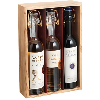 Jacopo Poli / Italien, Venetien 3 Barrel Experience Grappa-Set (Sarpa Oro, Cleopatra Moscato Oro, Sassicaia) 3 x 0,1 l 40 % vol