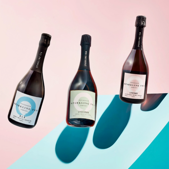 Copenhagen-Set Sparkling Tea Lyserød, BLÅ und Lysegrøn alkoholfrei 3 x 0,75 l