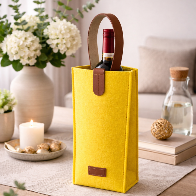 Gelbe Filz-Weintasche - stilvolle Geschenkverpackung 1er