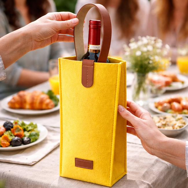 Gelbe Filz-Weintasche - stilvolle Geschenkverpackung 1er