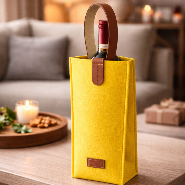 Gelbe Filz-Weintasche - stilvolle Geschenkverpackung 1er
