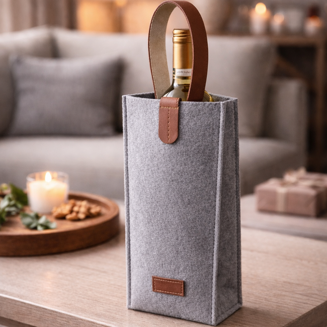 Grau Filz-Weintasche - stilvolle Geschenkverpackung 1er