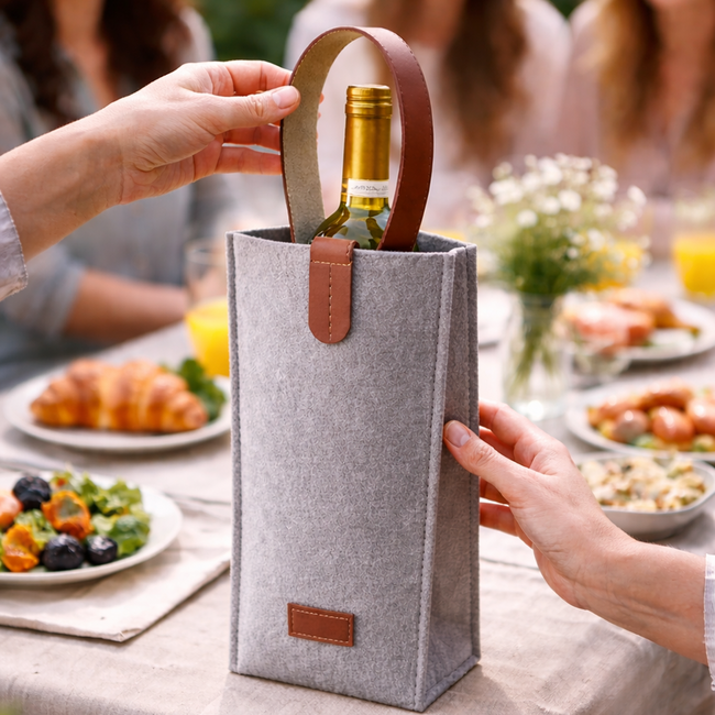 Grau Filz-Weintasche - stilvolle Geschenkverpackung 1er
