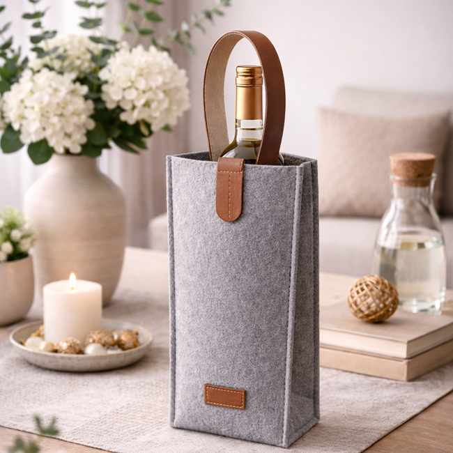 Grau Filz-Weintasche - stilvolle Geschenkverpackung 1er