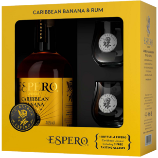 Ron Espero Distillery / Karibik, Dom. Republik  Banana & Rum Caribbean Banana Liqueur Set mit 2 Gläser 0.7 l 40% vol