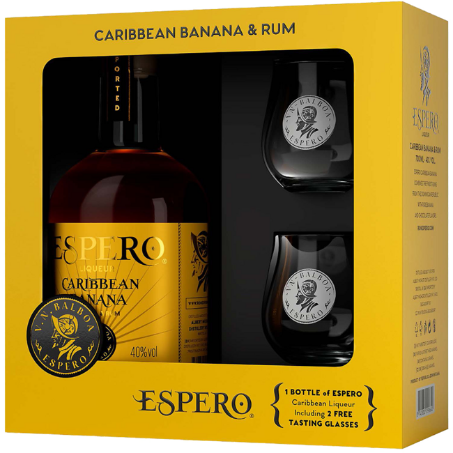 Banana & Rum Caribbean Banana Liqueur Set mit 2 Gläser 0.7 l 40% vol