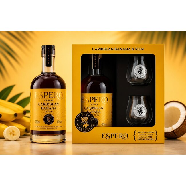 Banana & Rum Caribbean Banana Liqueur Set mit 2 Gläser 0.7 l 40% vol
