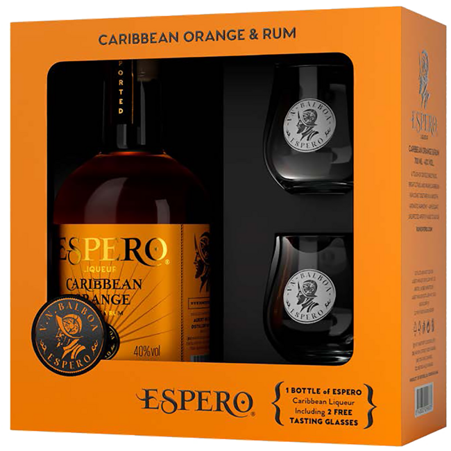 Espero Creole Caribbean Orange Rum Based Spirit Set mit 2 Gläser 0.7 l 40% vol