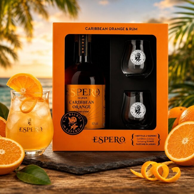 Espero Creole Caribbean Orange Rum Based Spirit Set mit 2 Gläser 0.7 l 40% vol