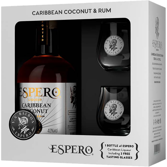 Coconut & Rum Creole Flavoured Liqueur Set mit 2 Gläser 0.7 l 40% vol
