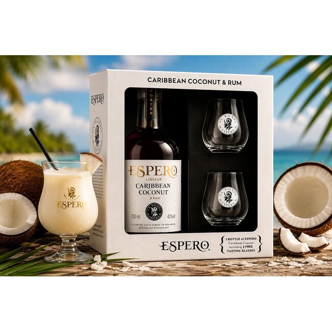 Coconut & Rum Creole Flavoured Liqueur Set mit 2 Gläser 0.7 l 40% vol