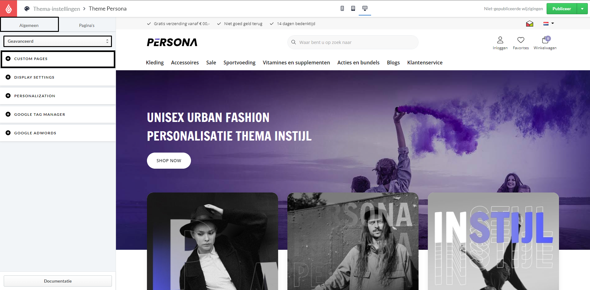 Theme Persona Geavanceerd Custom Pages