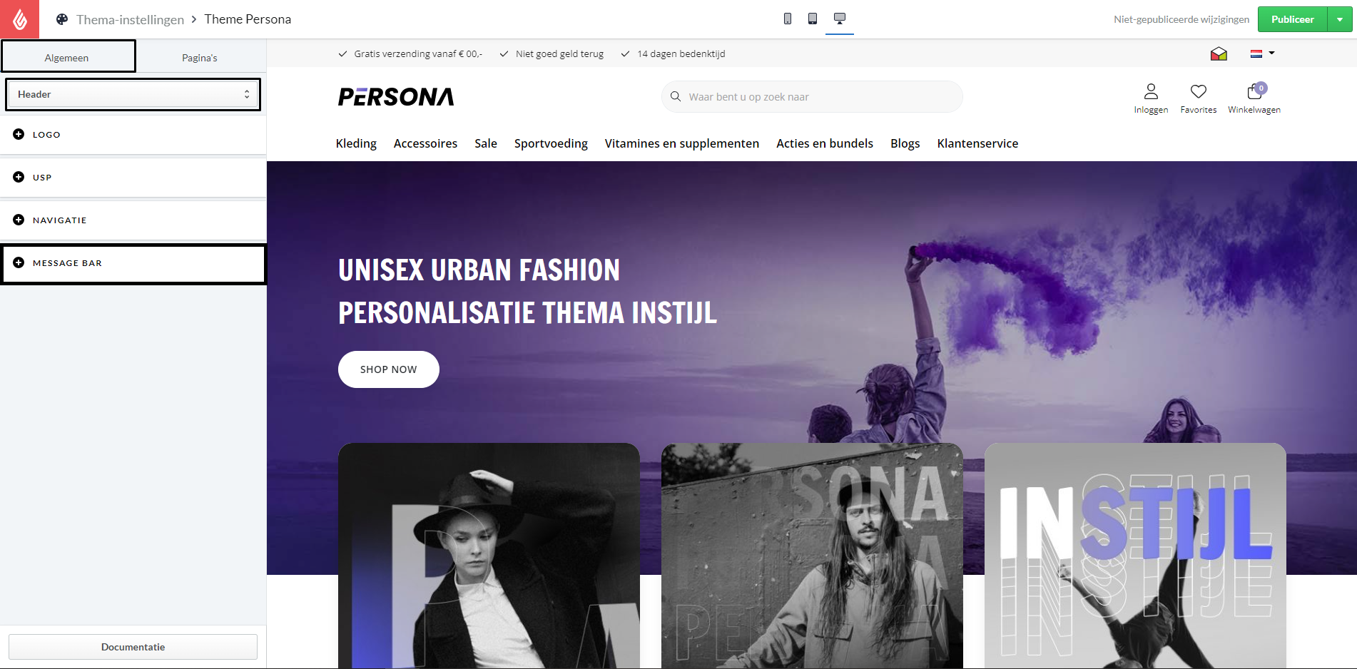 Theme Persona Header Messahe bar