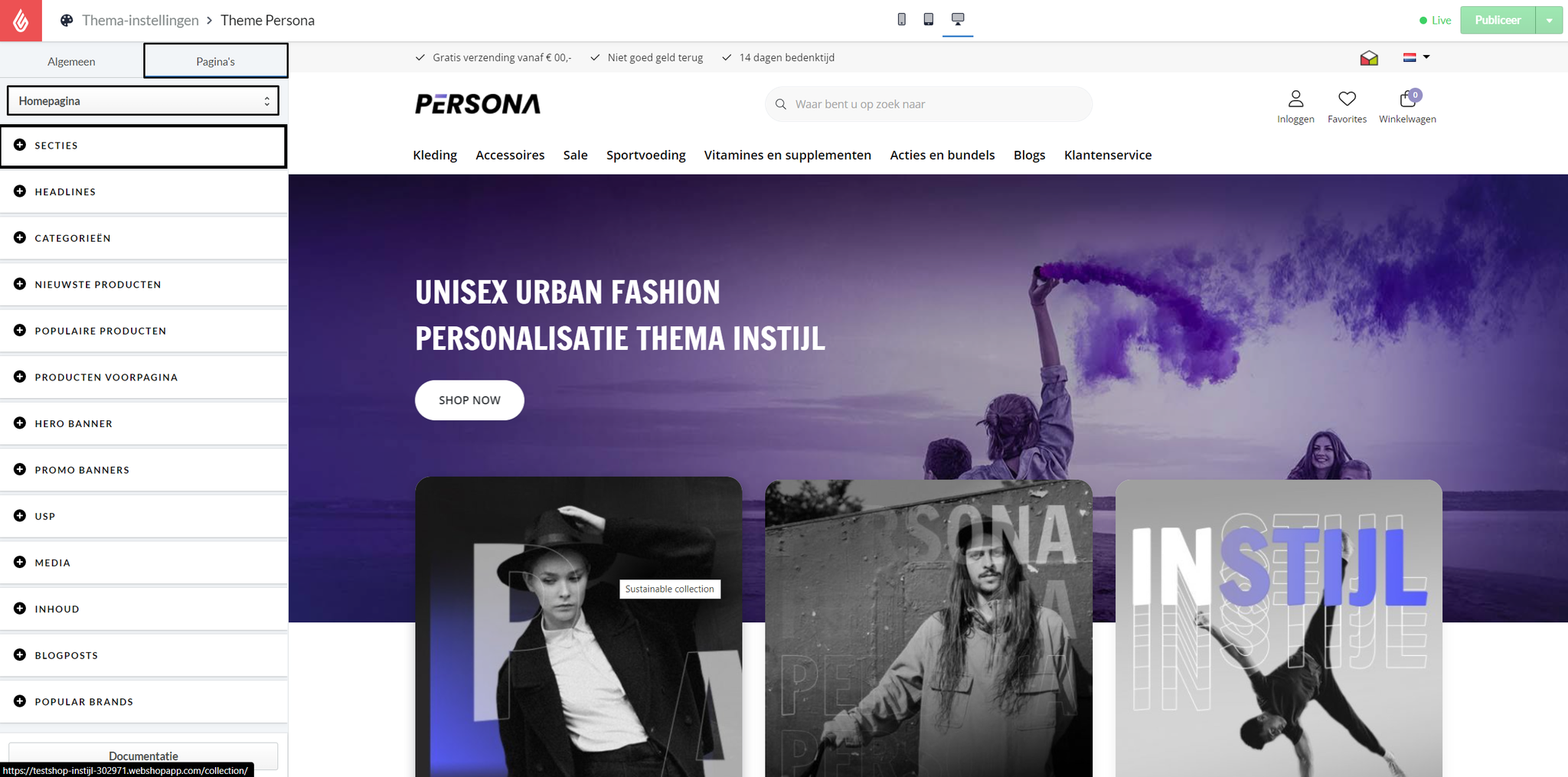 Theme Persona Homepage Sections