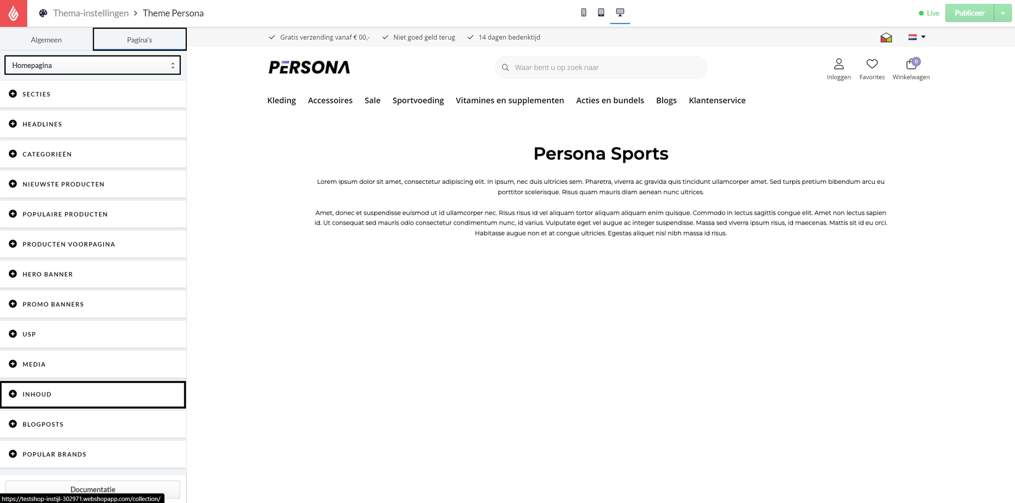 Theme Persona Homepage Inhoud