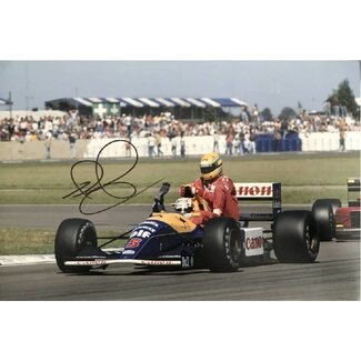 Foto Nigel Mansell Taxi voor Senna met handtekening