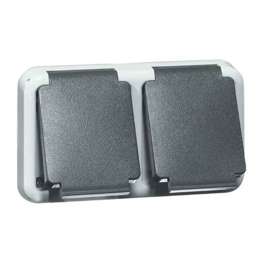 PEHA SCHUKO-Doppel-Steckdose grau 2polig, waagerecht, IP44 (6632 WAB NA)